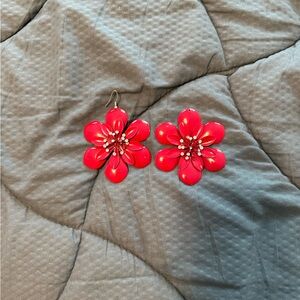 Floral Red Earrings - used - one is broken.